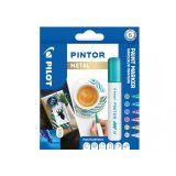 Marqueur pilot pintor peinture base d'eau ultra-couvrante multi surface pointe moyenne résistante set 6 coloris métal