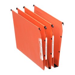 Boîte de 25 dossiers suspendus DUAL ARMOIRE en kraft 220g. Fond 30, volet agrafage. Orange