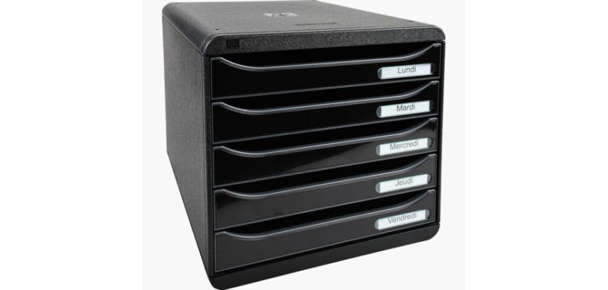 Module classement exacompta big-box plus 5 tiroirs monobloc ultra rigide a4+ 347x278x271mm coloris noir glossy