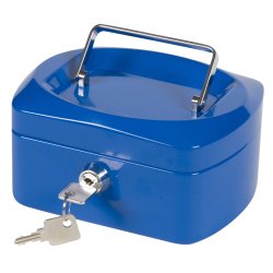 Caisse monnaie q-connect structure acier 0.8mm épaisseur plateau amovible espace billets 152x80x115mm coloris bleu