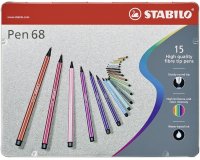 STABILO Pennarello Premium - Pen 68 - Scatola in Metallo da 15 colori assortiti