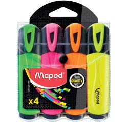 Surligneur maped fluo'peps fluorescent classique pochette 4 unités vert jaune rose orange
