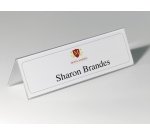 Chevalet porte-nom, en forme de toit, en plastique