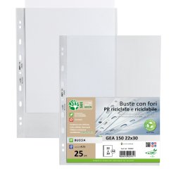 Buste forate Gea 150 - PP riciclato - buccia pesante - 22 x 30 cm - Sei rota - conf. 25 pezzi