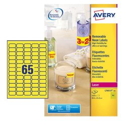 Etiquette avery fluorescente laser jaune 38,1 x 21,2mm     boite de 1625