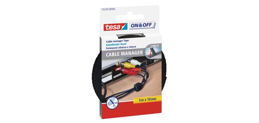 Cable MANAGER Universal bande auto-agrippante 5mx1cm. Attacher/Regrouper/Organiser. Coloris noir