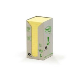 Tour 16 blocs 100 feuilles 76 X 76 mm 100 % recyclé. Coloris Jaune