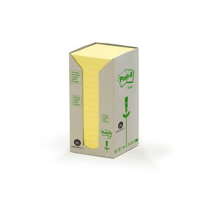 Tour 16 blocs 100 feuilles 76 X 76 mm 100 % recyclé. Coloris Jaune