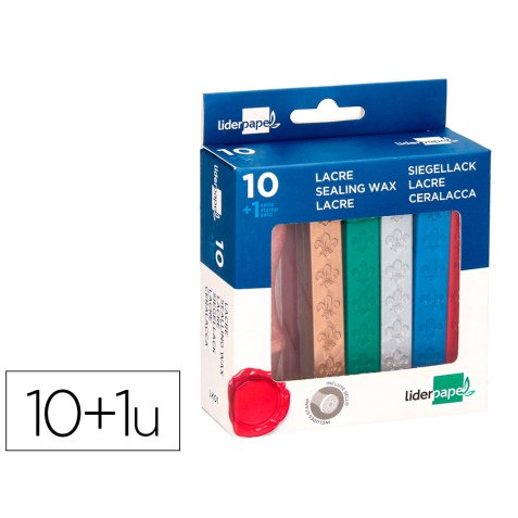 Cire cacheter liderpapel sceau inclus coloris assortis - boite de 10 batons de 12g