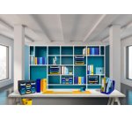 Porte-revues exacompta mag-cube bee blue plastique recycle a4+ oeillet de prehension coloris bleu marine