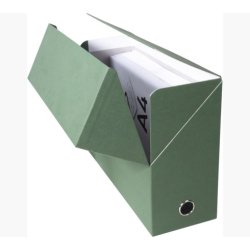 Boîte de transfert, carton rigide recouvert de papier toilé, dos 12 cm, 34x25,5 cm, Vert