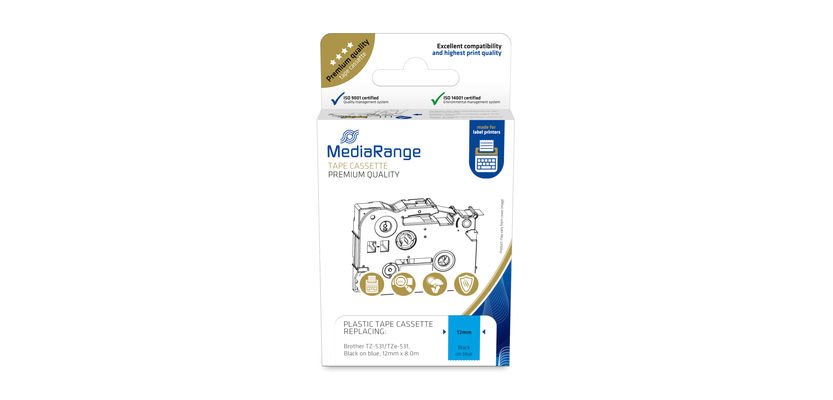 MediaRange MRBTZ531 Black on Blue Label Tape
