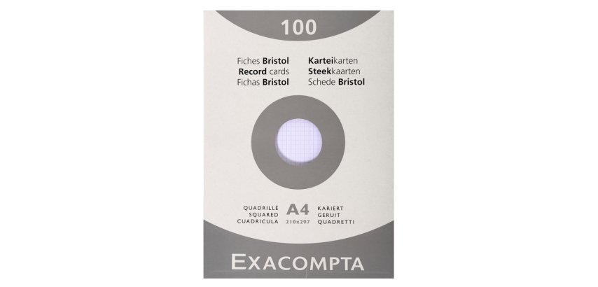 Fiche bristol 210 x 297 mm quadrillée 5 x 5 blanche non perforée Exacompta - Boîte de 100