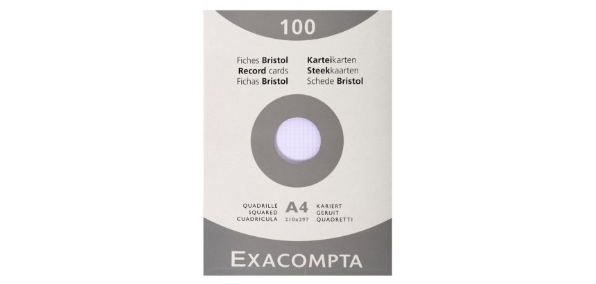 Fiche bristol 210 x 297 mm quadrillée 5 x 5 blanche non perforée Exacompta - Boîte de 100