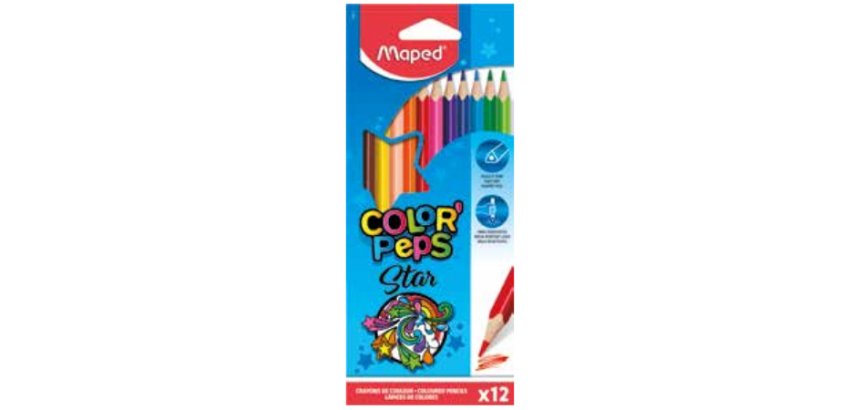 Crayon couleur maped color pep's triangulaire mine tendre résistante sans écharde coloris lumineux étui carton 12u