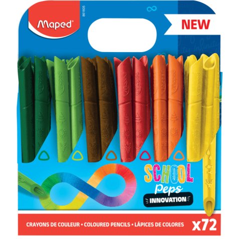 Schoolpack de 72 crayons de couleur INFINITY. Ne se taille pas. Corps creux et pointe biseautée