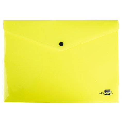 Pochette enveloppe liderpapel polypropylene 180 microns a4  97x210mm 50f fermeture bouton jaune fluo opaque