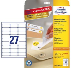 Avery L4737REV-25 etichetta autoadesiva Rettangolo con angoli arrotondati Rimovibile Bianco 675 pz