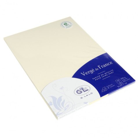 Etui de 50 feuilles 100g Vergé 21x29,7cm. Coloris Ivoire