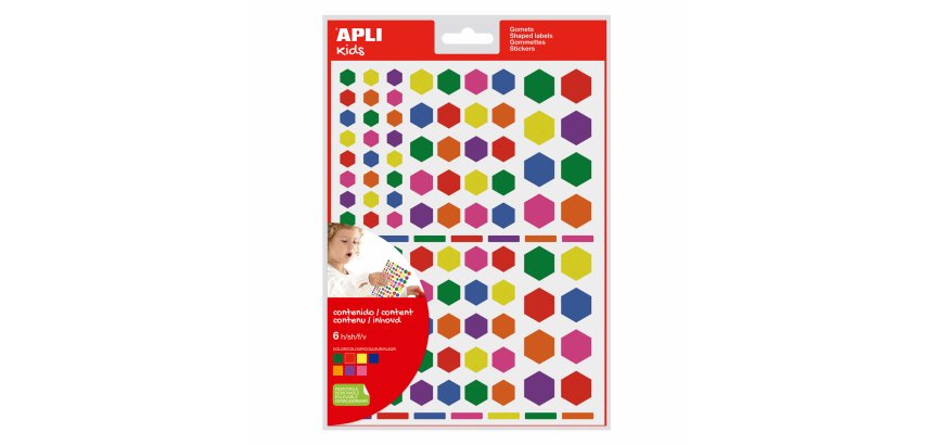 Gommette apli kids hexagonalestailles et coloris assortis   624 unites