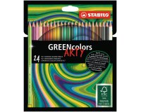 Crayon de couleur stabilo greencolors arty hexagonal    fin bois mine    solide 3mm etui carton 24