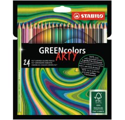 Crayon de couleur stabilo greencolors arty hexagonal    fin bois mine    solide 3mm etui carton 24