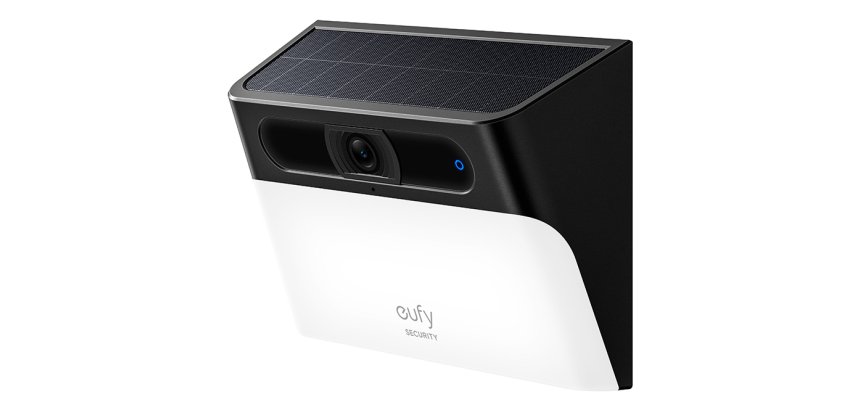 Eufy Cámara solar con luz de pared Security S120, cámara solar inalámbrica exterior, cámara 2K, energía inagotable, luz activada por movimiento, detección IA, IP65 impermeable, foco, sin cuota mensual