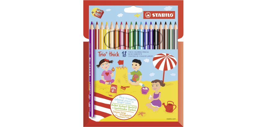 STABILO Matita colorata triangolare - Trio thick - Astuccio da 18 + temperino - Colori assortiti