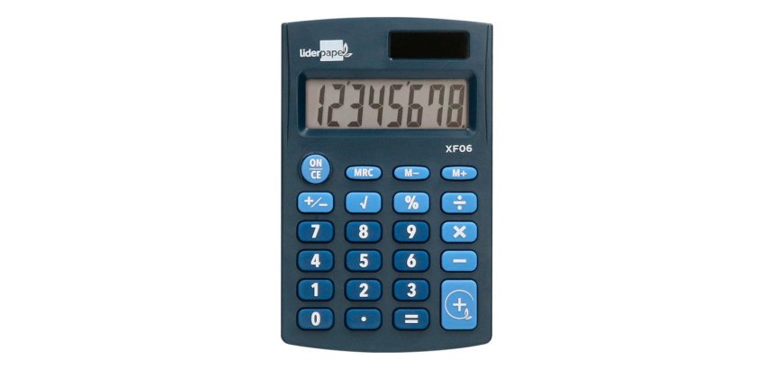 Calculadora liderpapel bolsillo xf06 8 digitos solar y pilas color azul 98x62x8 mm