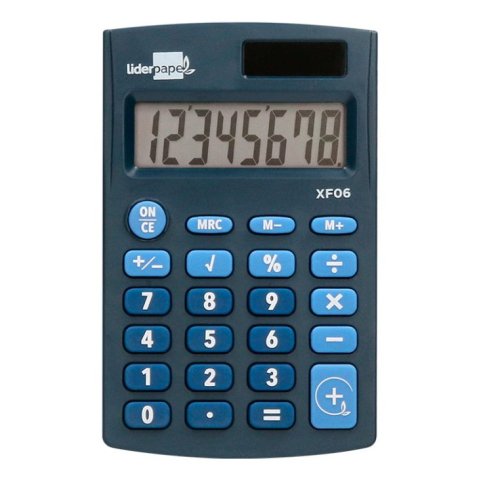 Calculadora liderpapel bolsillo xf06 8 digitos solar y pilas color azul 98x62x8 mm
