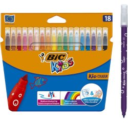 Feutre bic kids coloriage encre ultra-lavable capuchon ventilé pointe bloquée décor fantaisie pochette 18 unités