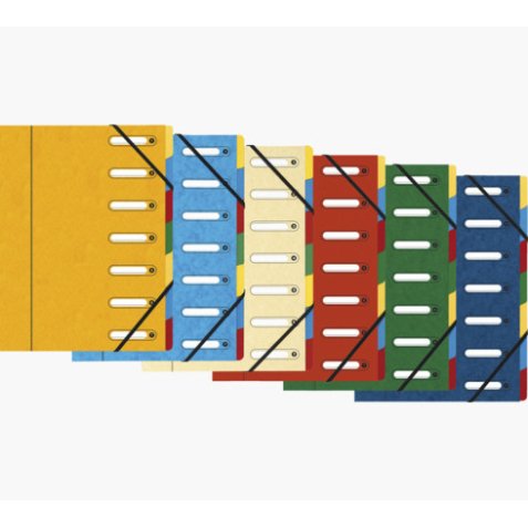 Trieur HARMONIKA® à fenêtres avec élastiques Véritable carte lustrée 7 compartiments - Couleurs assorties