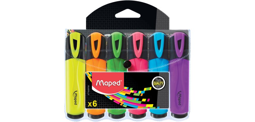 Surligneur maped fluo'peps fluorescent classic couleurs  assorties pochette de 6