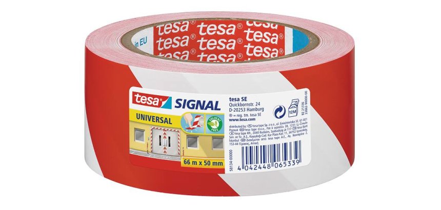 Ruban adhésif Signal Universal Rouge et Blanc, polypropylène, pour marquage, 52 microns, 66 m x 50mm