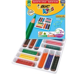 Crayon couleur bic kids evolution résine synthèse 140mm triangle gros module résiste mordillage coffret scolaire 144u