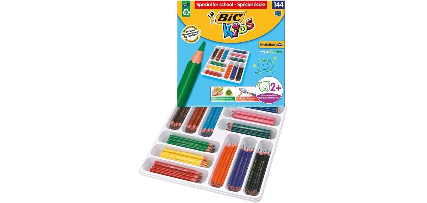 Crayon couleur bic kids evolution résine synthèse 140mm triangle gros module résiste mordillage coffret scolaire 144u