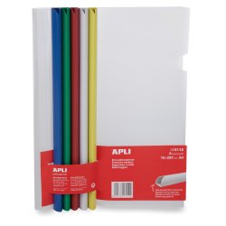 Kit reliure apli agipa polypropylène 30f bord incurvé 10x297mm sachet 5 baguettes couleur+5 couvertures transparentes
