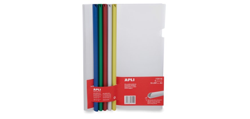 Kit reliure apli agipa polypropylène 30f bord incurvé 10x297mm sachet 5 baguettes couleur+5 couvertures transparentes