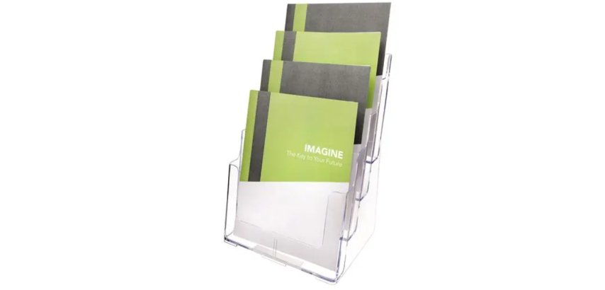 Porte-brochures, A4 portrait, 4 compartiments