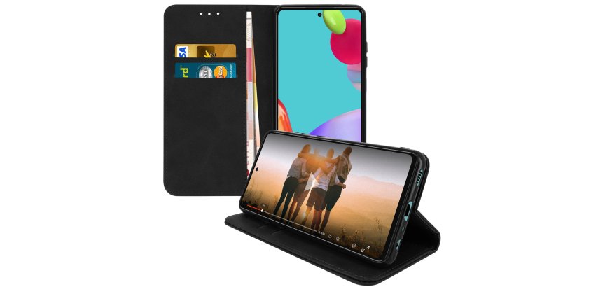 DLH Etui folio noir porte cartes avec rabat pour Samsung Galaxy A52 (SM-A525) et Galaxy A52 5g (SM-A526)