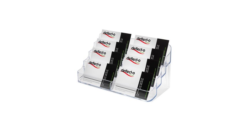 Porte-cartes de visite 2x4 compartiments - Dimensions L 20 x H 9,9 x P 9,2 cm coloris transparent