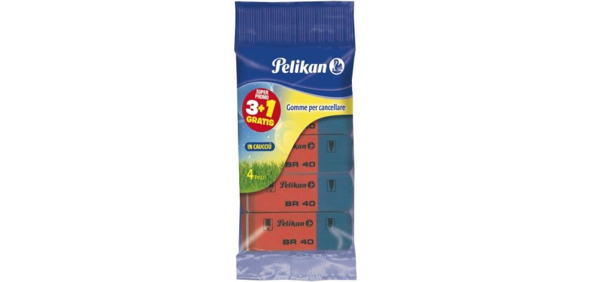 Pelikan BR 40 gomma per cancellare Blu, Rosso 4 pz