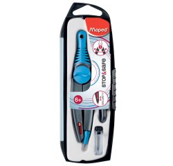 Compas maped stop&safe compas mine taille-mines type ciseaux coloris assortis coffret présentoir 10 unités