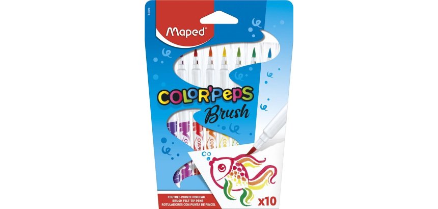 Feutre coloriage maped brush pointe pinceau coloris vifs pochette carton 10 unités