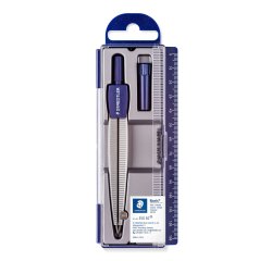 Compas staedtler 550 50 branche pointe sèche interchangeable réglette graduée mines 2mm étui rigide