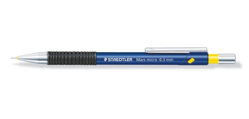 Porte-mine staedtler mars micro 0.3mm embout et agrafe métalliques grip caoutchouc amortisseur mine