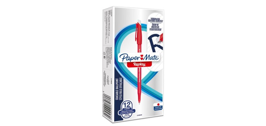 Stylo-bille paper mate replay colors gommmable pointe       moyenne 1,0mm trace 0,8mm     coloris rouige