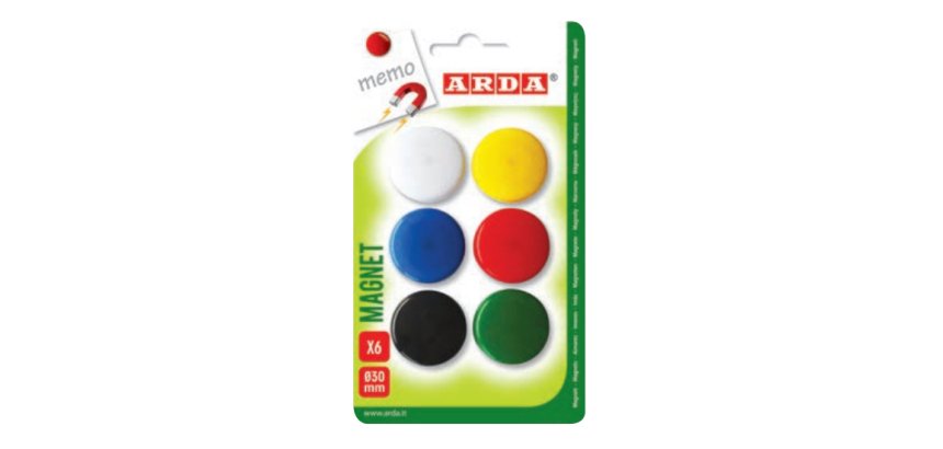 ARDA ACL02 magnete per frigorifero Plastica Colori assortiti, Nero, Blu, Verde, Rosso, Bianco, Giallo 6 pz