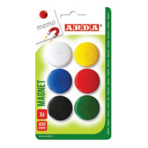 ARDA ACL02 magnete per frigorifero Plastica Colori assortiti, Nero, Blu, Verde, Rosso, Bianco, Giallo 6 pz