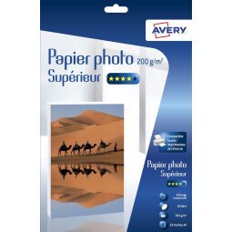 Boîte de 25 feuilles de papier photo brillant supérieur A4, Jet d'encre, 200g/m²